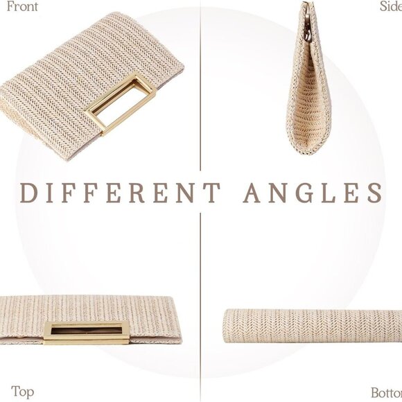 Women Straw Clutch Top Handle Woven Summer Evening Crossbody Bag Purse - Picture 2 of 8